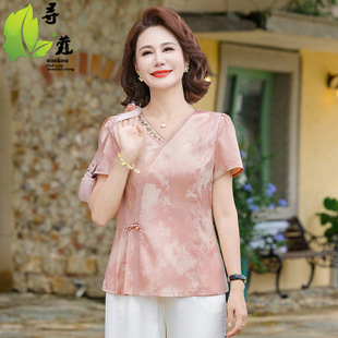 Fashion Embroidered Summer Tops for Middle-Aged and Elderly Women, Chinese Style Middle-Aged Women's Summer Clothes