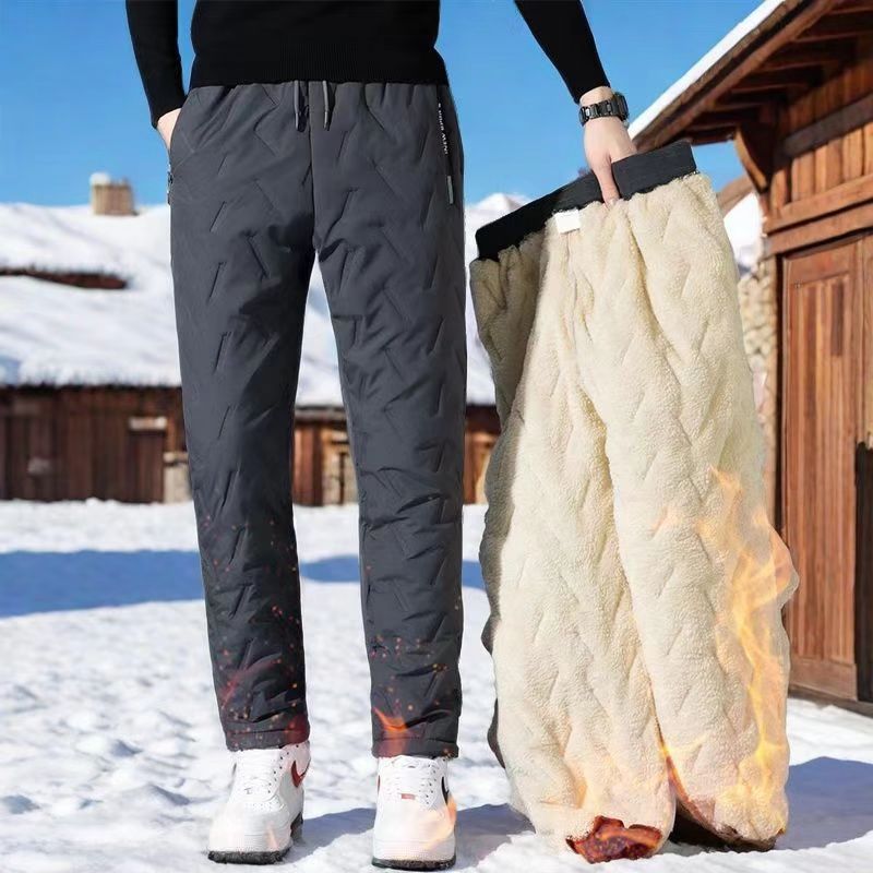 Men's quilted lamb fleece thermal pants, 2026 winter new style, trendy brand, fleece-lined, thickened, warm, fashionable, and cold-proof pants.