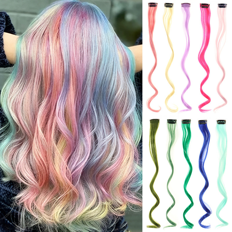 Colorful Ear-Hanging Dyed Long Curly Hair Wigs for Women, Invisible One-Piece Multi-Color Seamless Hair Extensions, Lightweight Hairpieces Wholesale