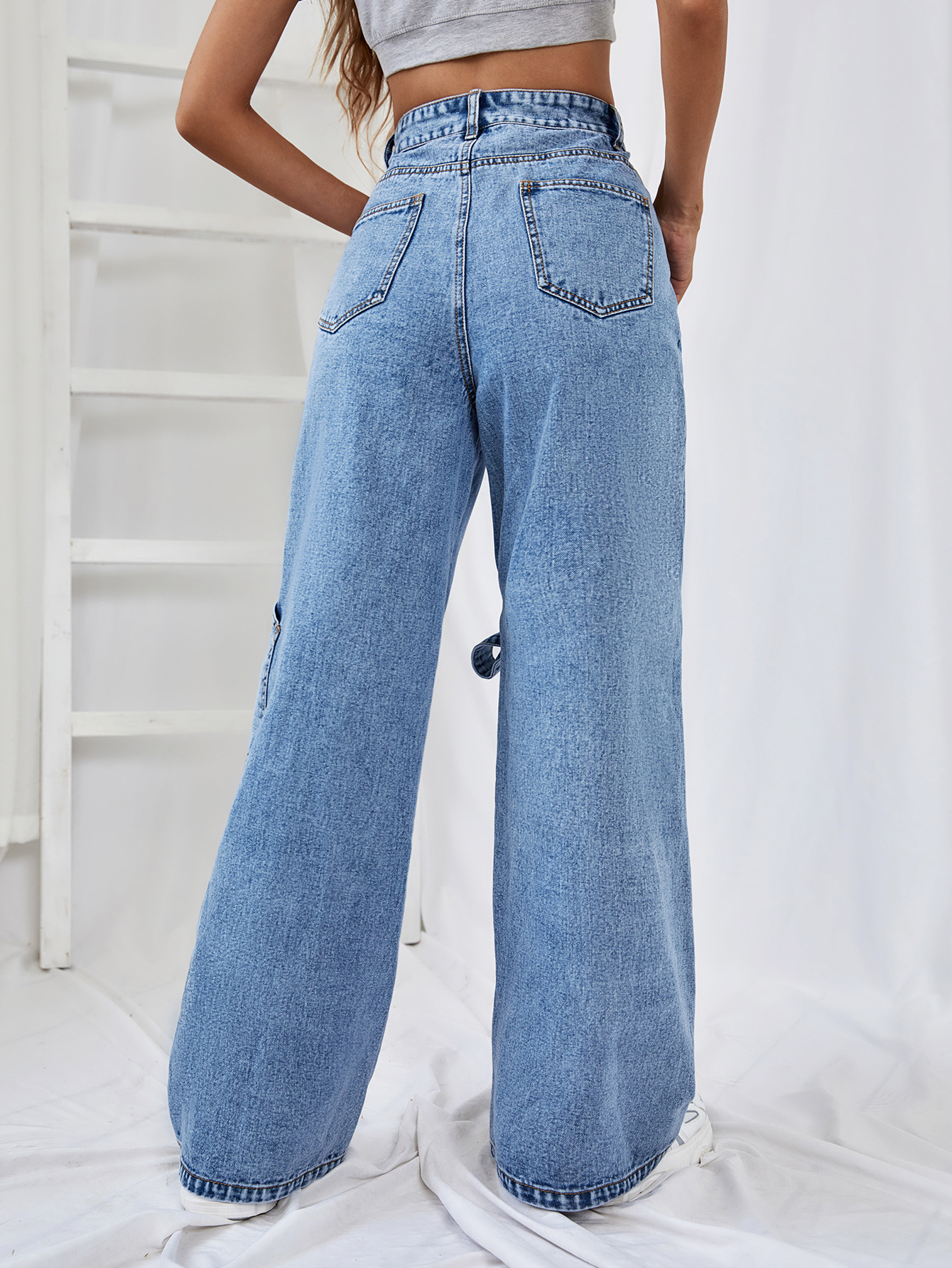 women s wide-leg straight light-colored jeans nihaostyles clothing wholesale NSJM79762