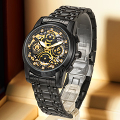 跨境金詩頓名表男士手錶批發夜光防水鏤空鋼帶石英表時尚男表