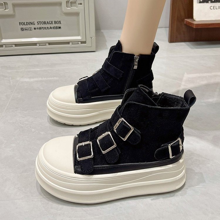 Casual Short Boots for Women, 2025 New Thick-Soled Platform Belt Buckle Casual Height-Increasing Martin Boots for Women
