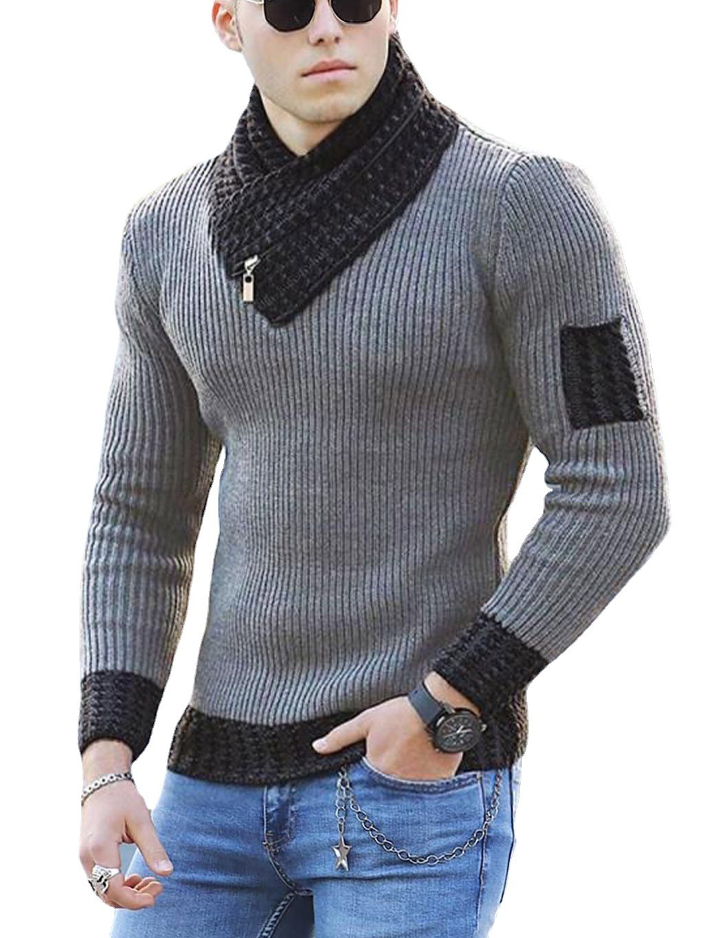 Suéter tipo jersey, estilo europeo y americano, comercio transfronterizo, otoño e invierno, talla grande, para hombre, manga larga, bufanda moderna, cuello alto, suéter de punto transfronterizo para hombre