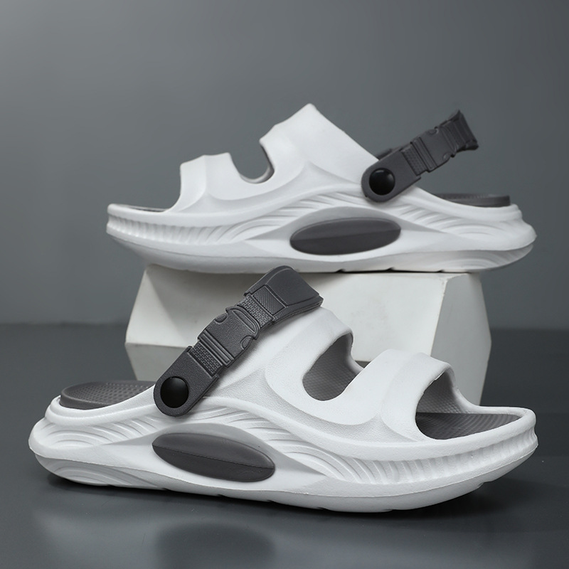 2025 nueva ropa exterior de verano antideslizante pisando heces sandalias y zapatillas de suela gruesa arrastrando al aire libre sandalias de playa de doble uso hombres