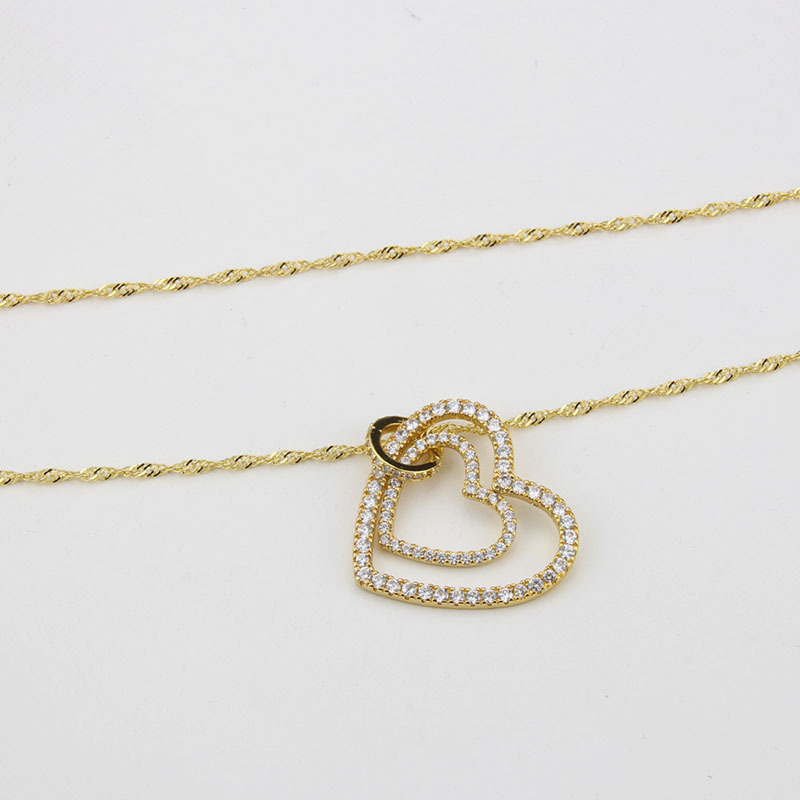 new double love inlaid zirconium pendant fashion heart-shaped necklace