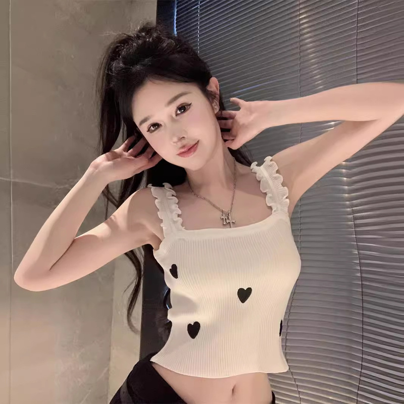 Sweet Spice Girl Pure Wish Ear-rimmed Knitted Camisole Women's Summer Inner Wear Sleeveless Design Niche Top