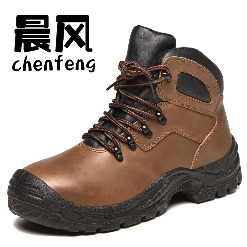 跨境源头出口疯马皮时尚钢包头劳保鞋安全工作鞋防护鞋防砸防刺穿