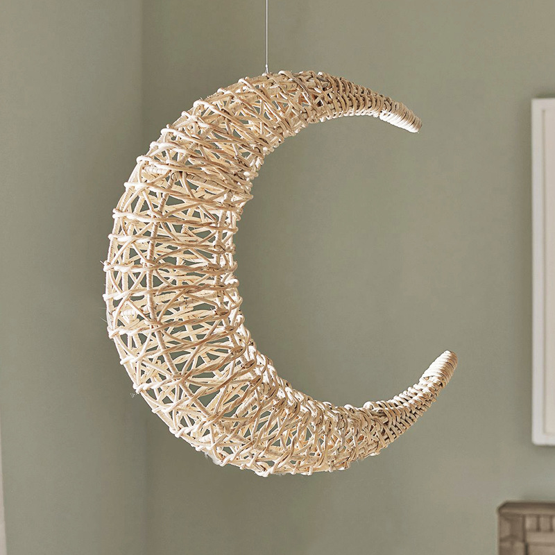 Paja de ratán de estilo nórdico tejida Luna en forma de estrella decoraciones para colgar en la pared accesorios de fotografía de habitación de los niños adornos para colgar en la pared