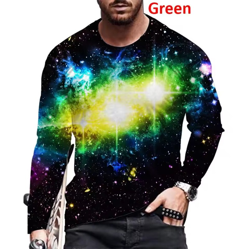 2025 Fashion Casual Colorful Galaxy Cloud 3D Printed Long Sleeve T-Shirt Loose Pullover Cool Tee Shirt
