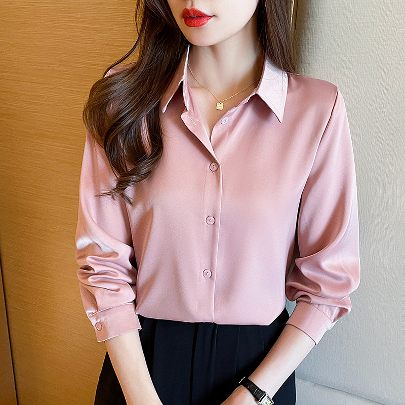 Non-ironing Anti-wrinkle Satin Shirt Women's Solid Color Acetic Acid Shirt Spring Non-ironing Anti-wrinkle Satin Shirt Women's Solid Color Acetic Acid Shirt Spring