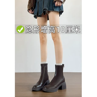 厚底短靴女2025新款秋冬棕色复古显瘦超高跟瘦瘦内增高10cm马丁靴