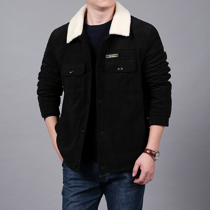 Velluto a coste da uomo in inverno con aggiunta di velluto, cotone oversize con colletto largo per uomo, giacca in pelle di agnello_voghion.com