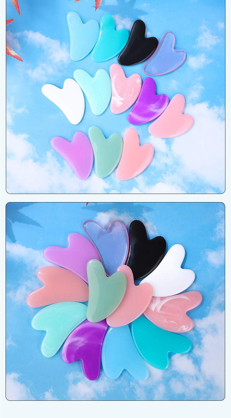 Heart-Shaped Gua Sha Facial Massage Board Rose Quartz Look Resin Acrylic Beauty Tool for Face and Body details
