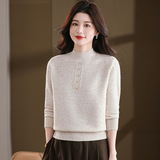 2025秋冬新款女长袖韩版花色百半高领针织毛衣洋气时髦年轻上衣，女装针织衫/毛衣，妃慕昵服饰