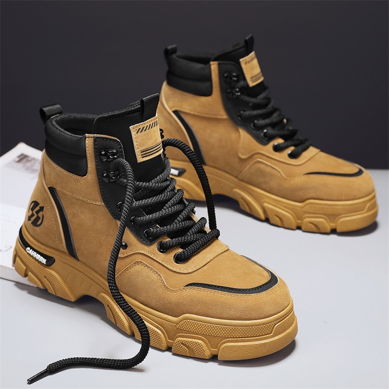 Botas de cuero para hombre de otoño e invierno moda nuevo estilo punta redonda aumento de cordones deportes al aire libre locomotora ruibarbo botas Martin botas para hombre