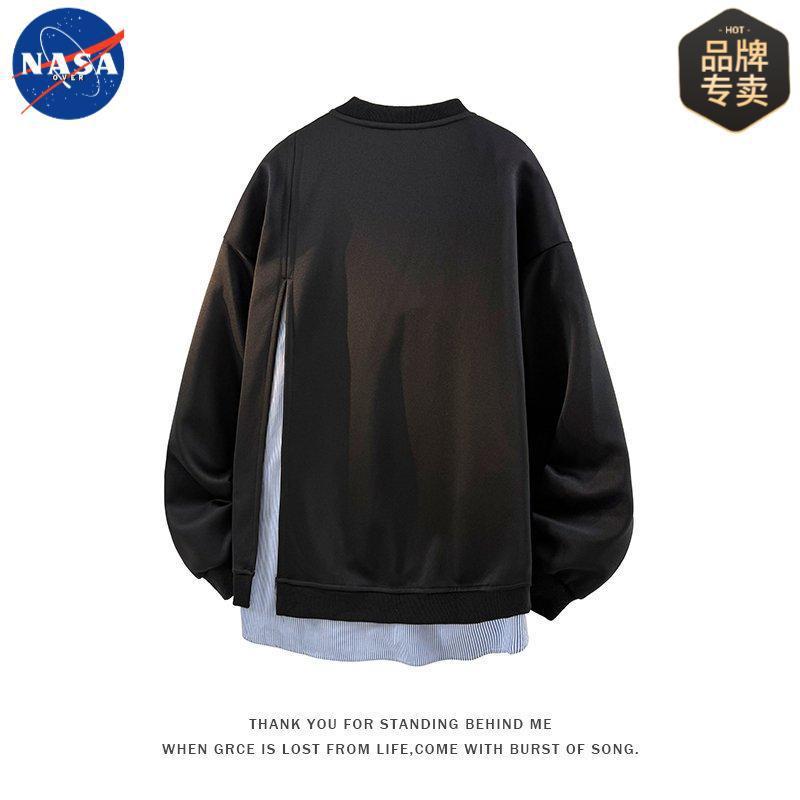 NASA品牌春秋季港风高级感假两件无帽长袖卫衣男士宽松休闲外套潮|undefined