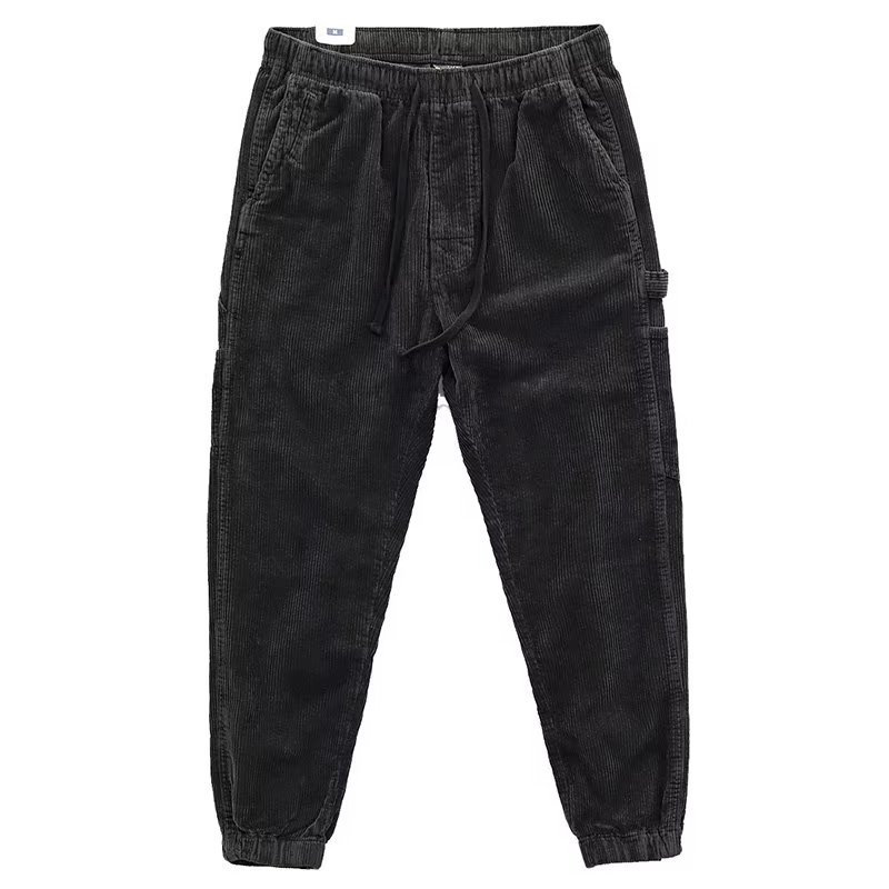 Otoño e invierno europeo y americano Nueva moda micro cintura elástica con cordón ropa de trabajo pantalones atados al tobillo pantalones casuales de pana retro para hombres