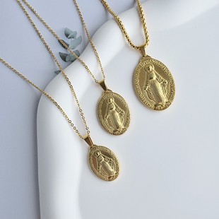 European and American new Oval Maria pendant multi-size stainless steel coin Pearl Chain tag jewelry accessories