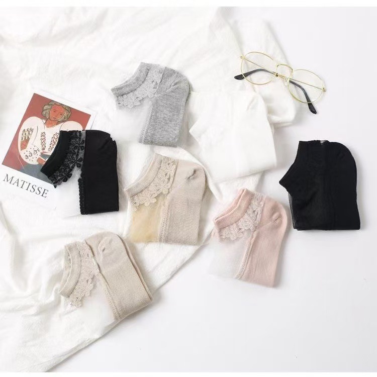 New Women's Short Socks, Stockings, Summer Thin Crystal Socks, Glass Silk Low-Cut Invisible Boat Socks