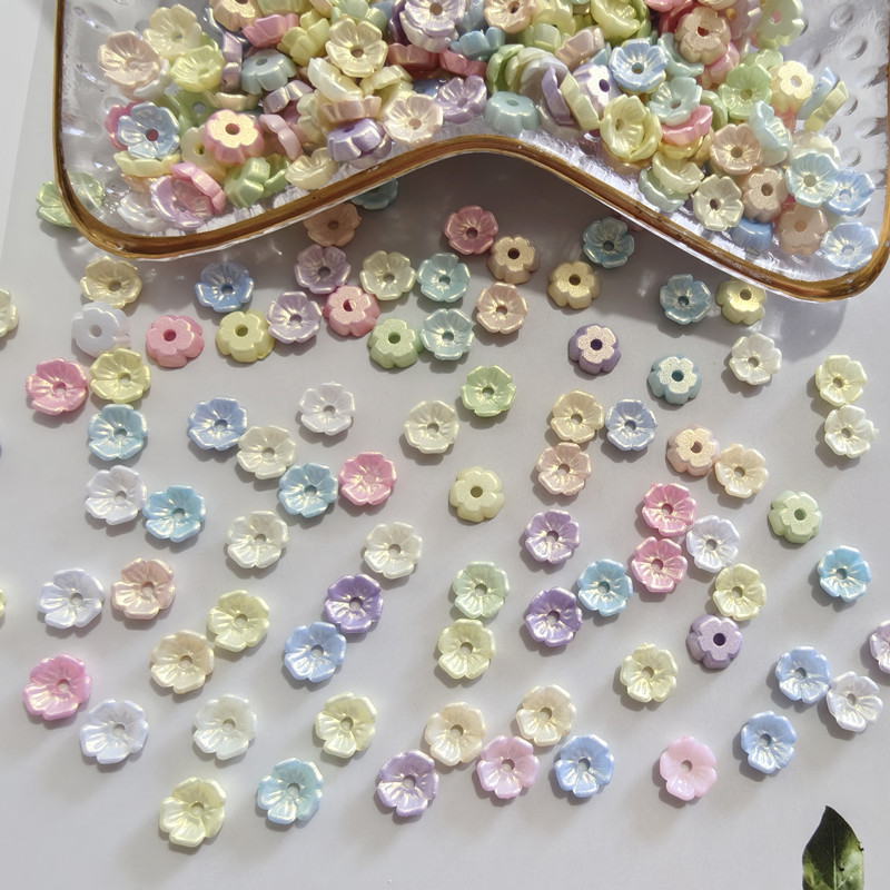 Trendy Nail Art Imitation Shell Bowl Flower 7mm Small Flower Nail Stickers Gold Iridescent Flat Flower DIY Jewelry Accessories