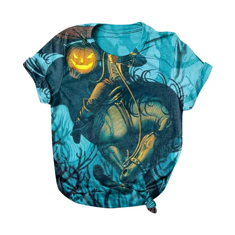 跨境货源圣诞节恐怖南瓜印花3dT恤宽松潮流休闲t恤短袖男