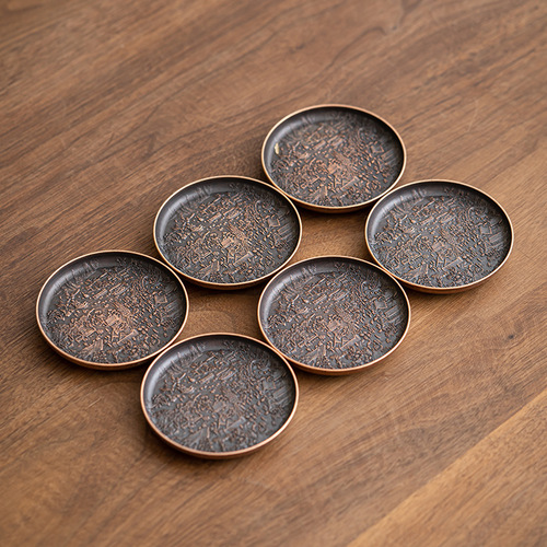 Alloy Round Tea Cup Chinese Retro Heat Insulating Saucer Gongfu Tea Set Home Tea Accessories Burn-Resistant Tea Cup Saucer