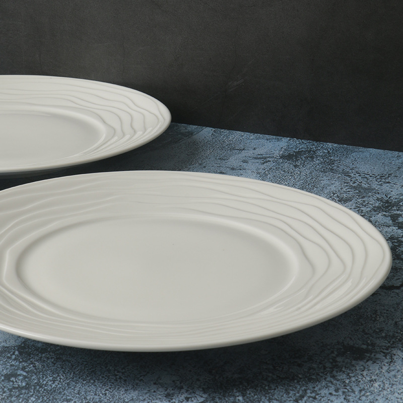 【Artículo Único de Estilo Francés】Plato de Cena Occidental con Diseño de Ondas【Cerámica de Alta Gama】Plato Plano Creativo para Repostería