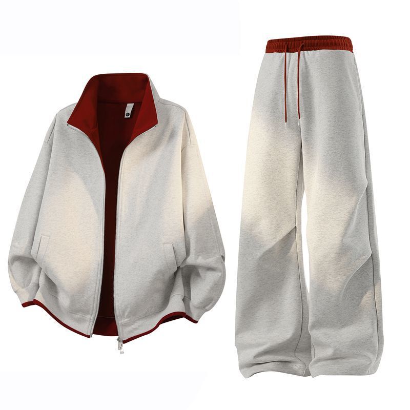 Sports Suit for Men and Women, 2026 Spring Season, Stand-Up Collar Cardigan Sweatshirt Paired with Loose Casual Sweatpants, Two-Piece Couple Outfit Sports Suit for Men and Women, 2026 Spring Season, Stand-Up Collar Cardigan Sweatshirt Paired with Loose Casual Sweatpants, Two-Piece Couple Outfit