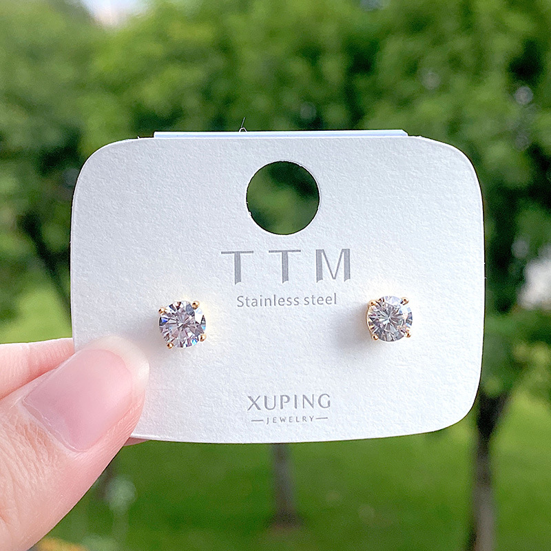 Pendientes de botón con circonita de aleación – joyería minimalista en color dorado unisex