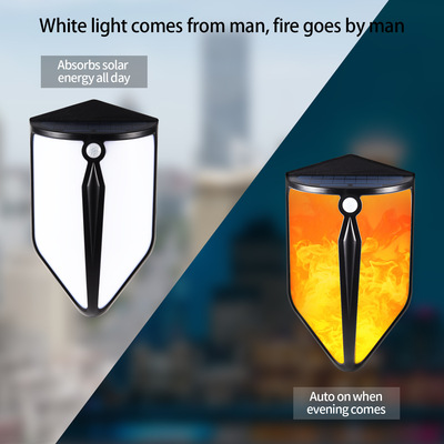 跨境新品LED双模式太阳能壁灯白光照明火焰灯景观户外草坪庭院灯|ru