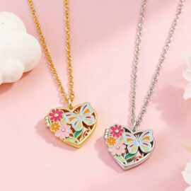 欧美镂空滴油蝴蝶照片项链花朵开合放照片吊坠相盒爱心diy项链女