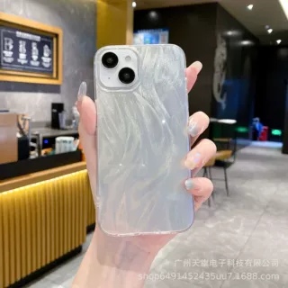 羽纱imd镭射适用苹果18防摔创意羽纱银色iPhone18PRO手机壳