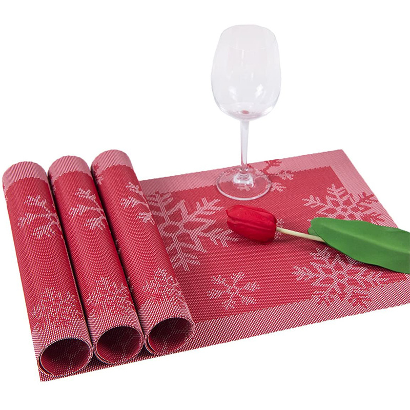 Navidad copo de nieve placemat estilo europeo PVC tejido montaña estera de mesa estera de aislamiento transfronteriza al por mayor imprimible LOGO