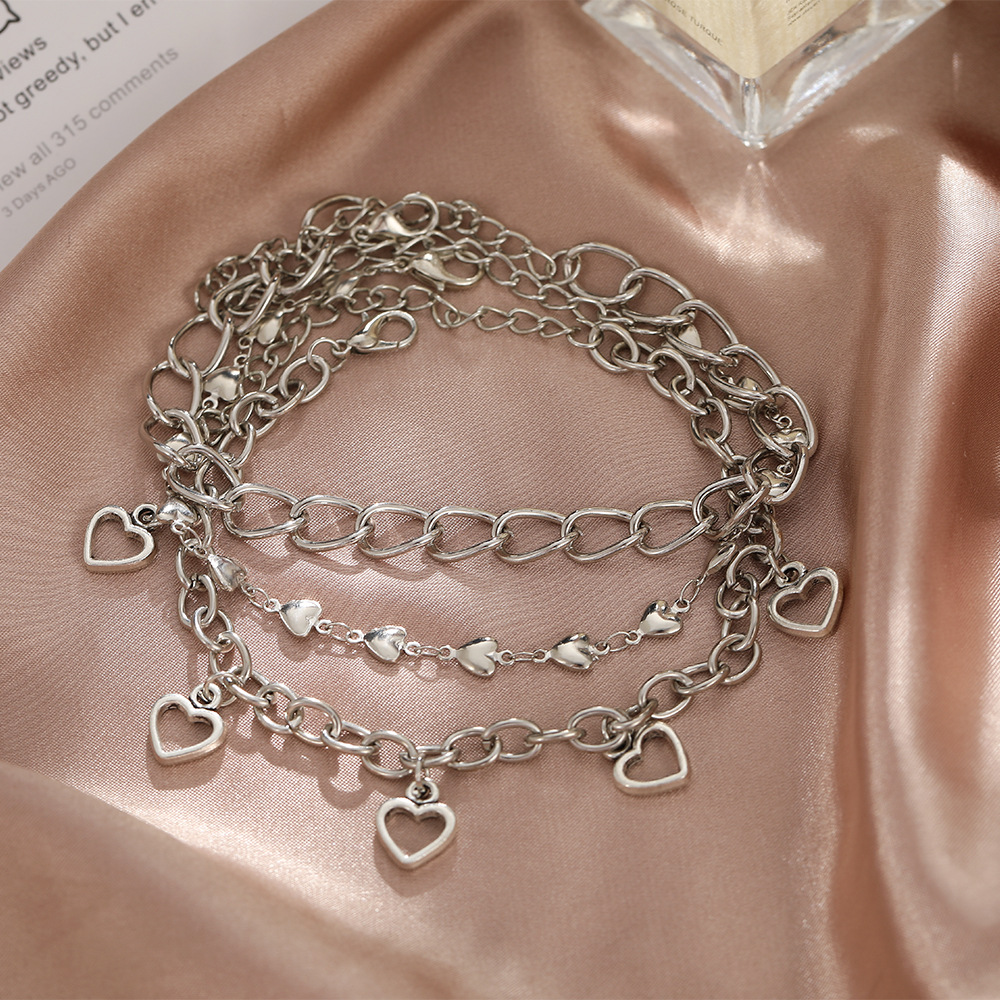Joyas transfronterizas europeas y americanas Joyas de moda en forma de corazón de amor de lujo ligero tobillera de 3 piezas tobillera de playa creativa al por mayor