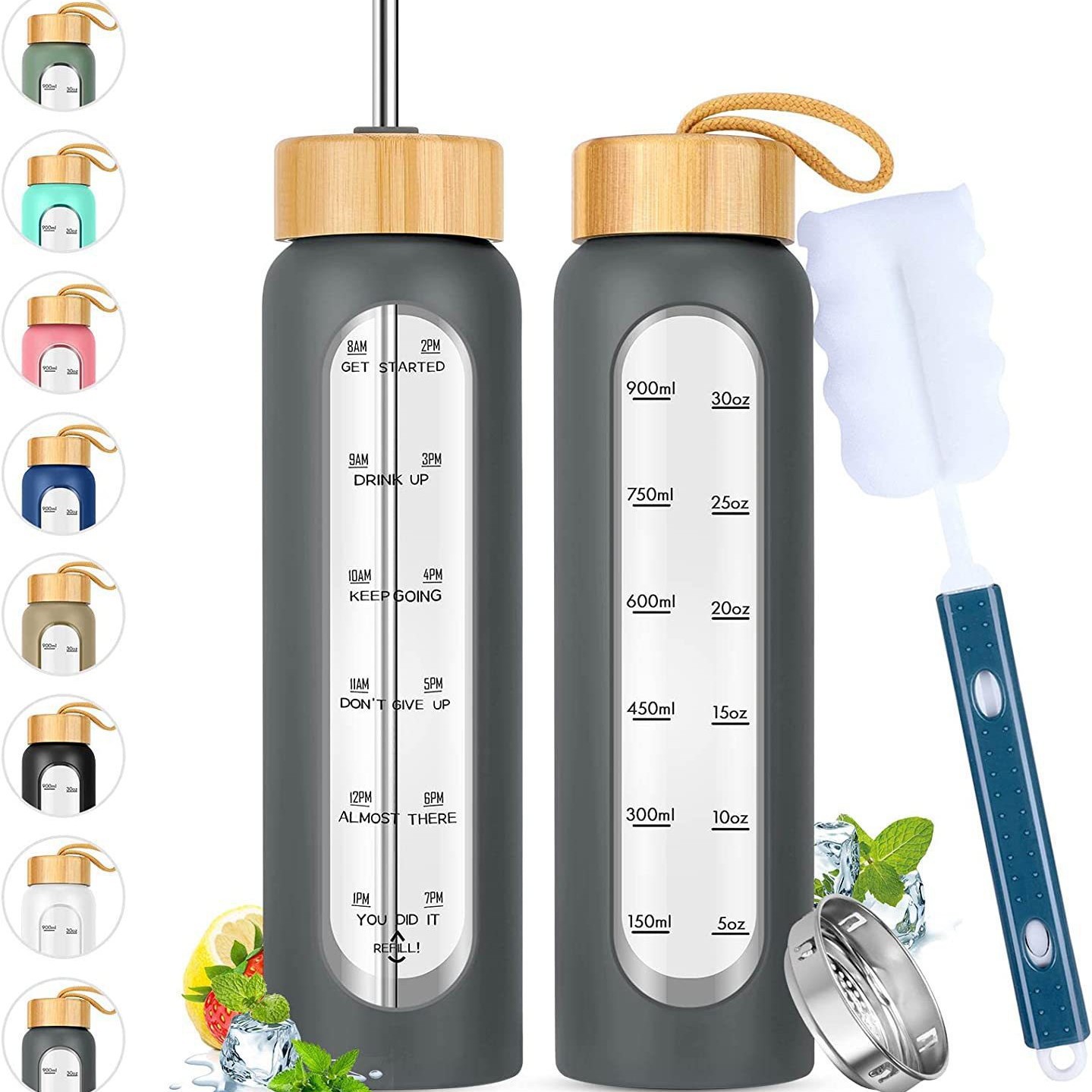 Botella de agua de vidrio portátil de gran capacidad, copa de agua de vidrio de borosilicato resistente a altas temperaturas de una sola capa, una pequeña cantidad de personalización