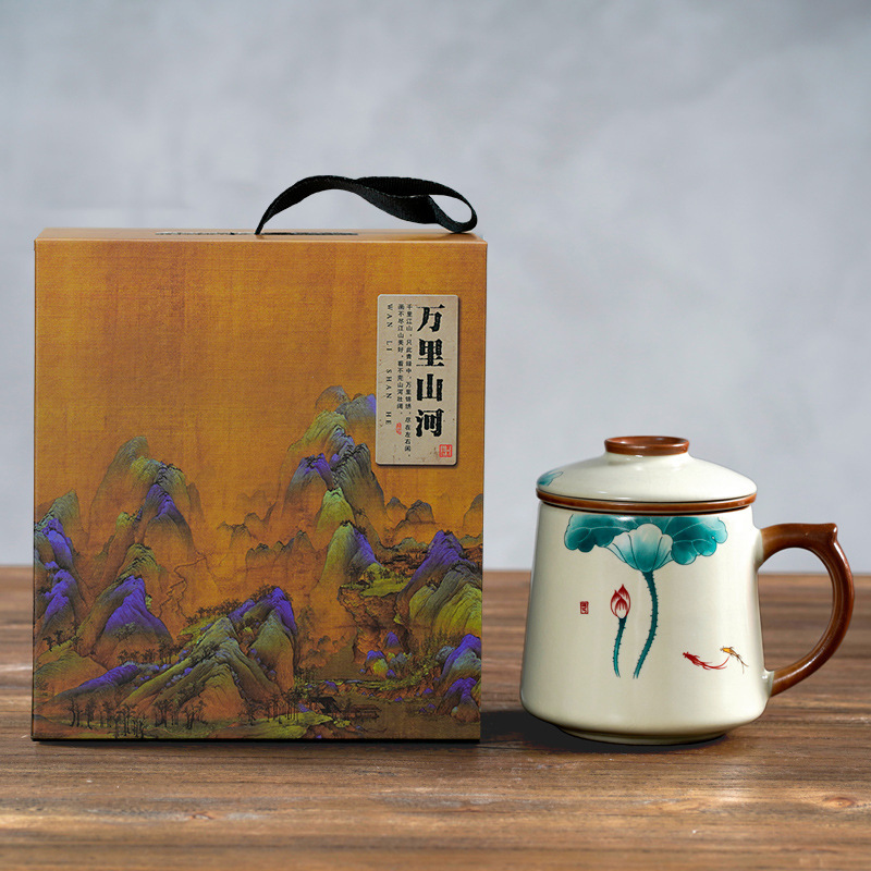 汝窑陶瓷办公杯礼盒大容量泡茶杯茶水分离马克水杯送领导客户logo|undefined