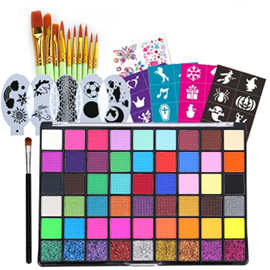 跨境新款54色面部脸彩万圣节舞台妆珠光荧光人体艺术彩绘颜料