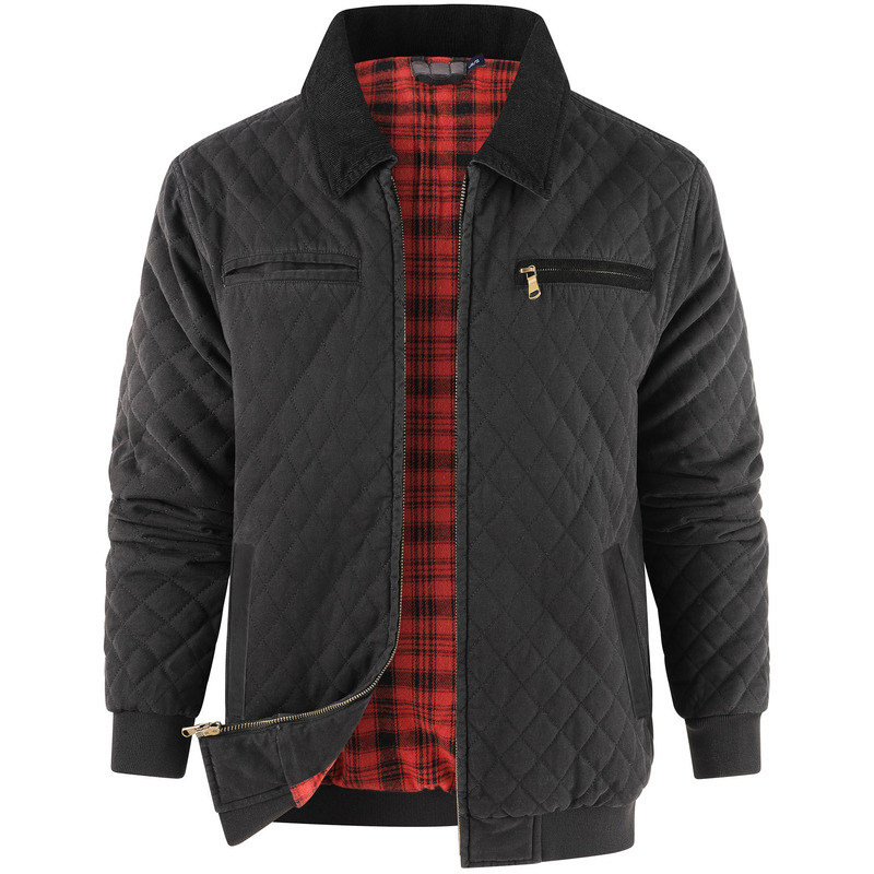Men's Zippered Pure Cotton Duck Canvas Quilted Jacket, Detroit Thickened Warm Flannel Jacket for Export