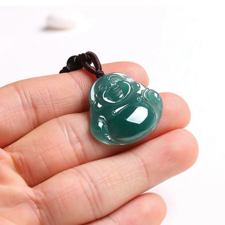 Mặt dây chuyền ngọc bích tự nhiên A hàng Phật Di Lặc dát vàng 18K cho nữ chi tiết 7