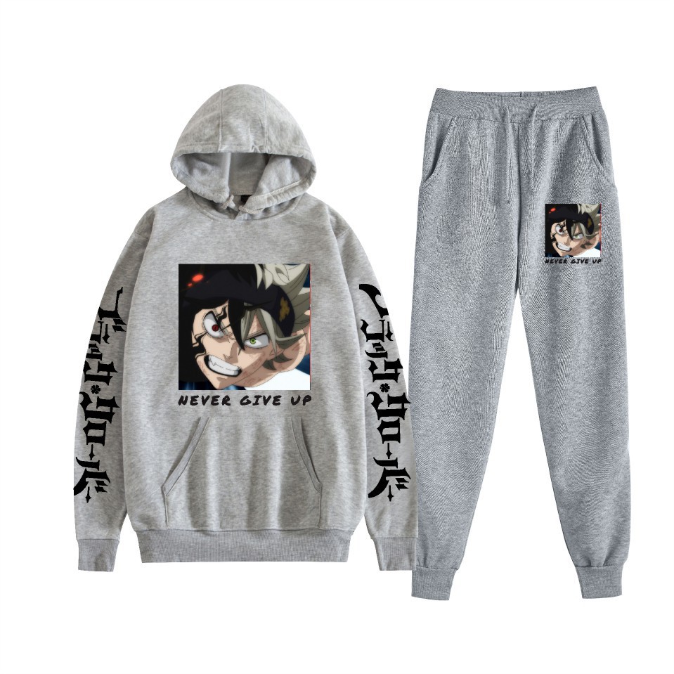 Traje de suéter con capucha suelto de dos piezas de trébol de cuatro hojas negro para hombres y mujeres con estampado de letras nuevas transfronterizas