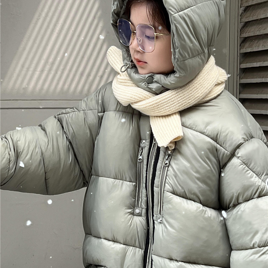 23 Winter Children's Cotton Clothes Korean Style Mid-Length Extra Thick Hooded Granular Velvet Hand-stuffed Cotton Clothes For Boys And Girls Baby Cotton Clothes