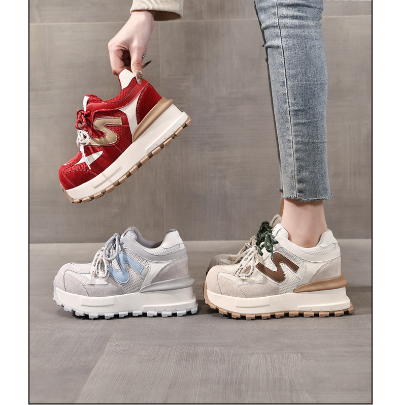 Giày sneaker nữ đế dày lưới thoáng khí phong cách daddy — màu be chi tiết 16