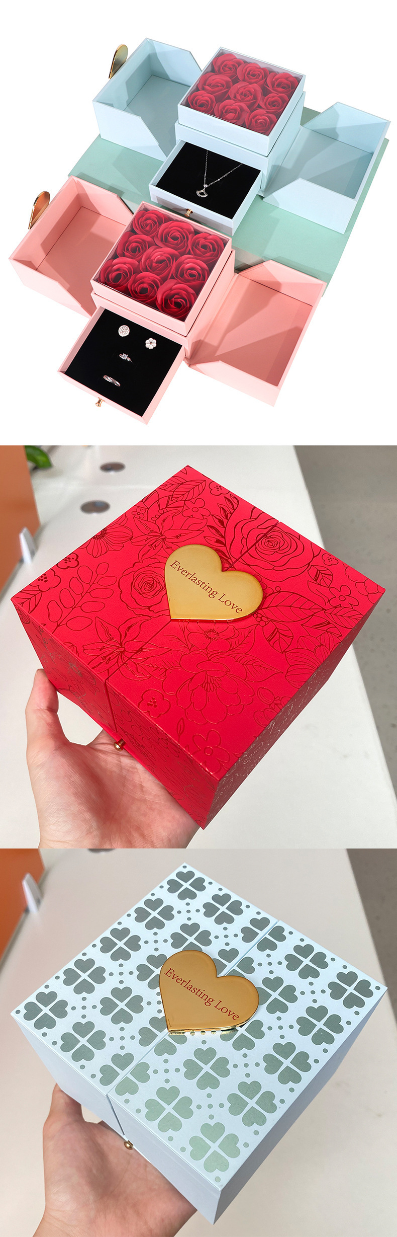 Heart Shape Pattern 1 Piece Soap Flower Elegant Date Heart Shape Jewelry Boxes