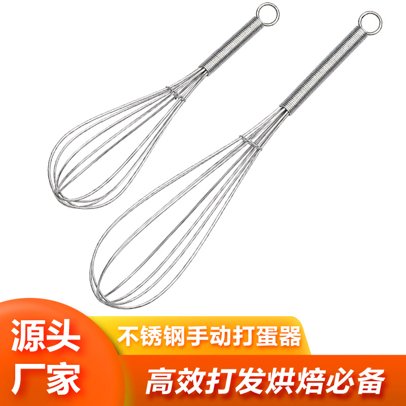 Stainless Steel Handheld Mixing Stick with Round Handle, Manual Egg Beater, Egg Mixer, Cream Whipper for Kitchen Baking