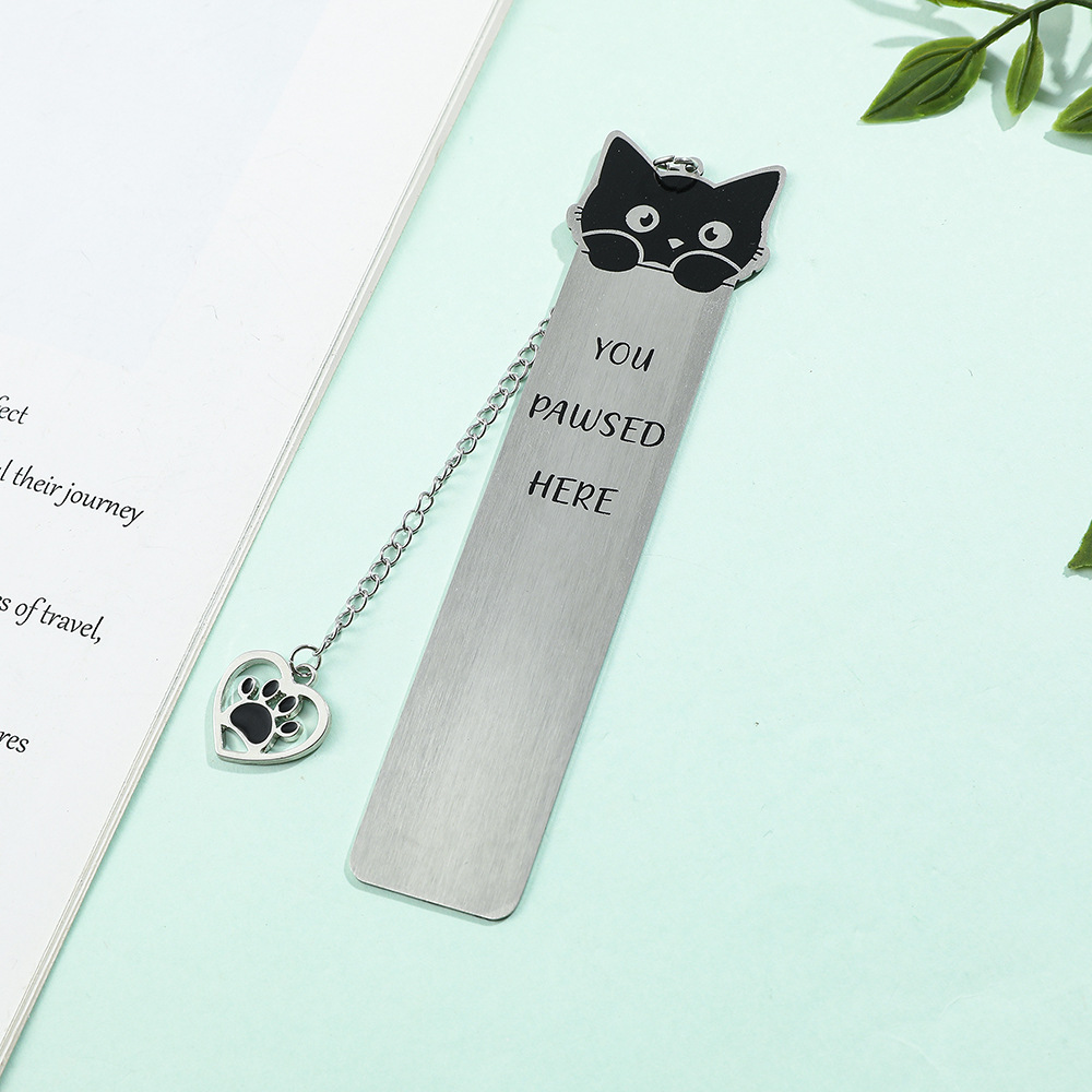 27g Weight Bookmark Stationery Type 1 Piece Quantity Class, School Occasion 201 Stainless Steel Material Letter, Cat Pattern Cute Style 1 Piece Letter Cat Class School 201 Stainless Steel Cute Bookmark 3