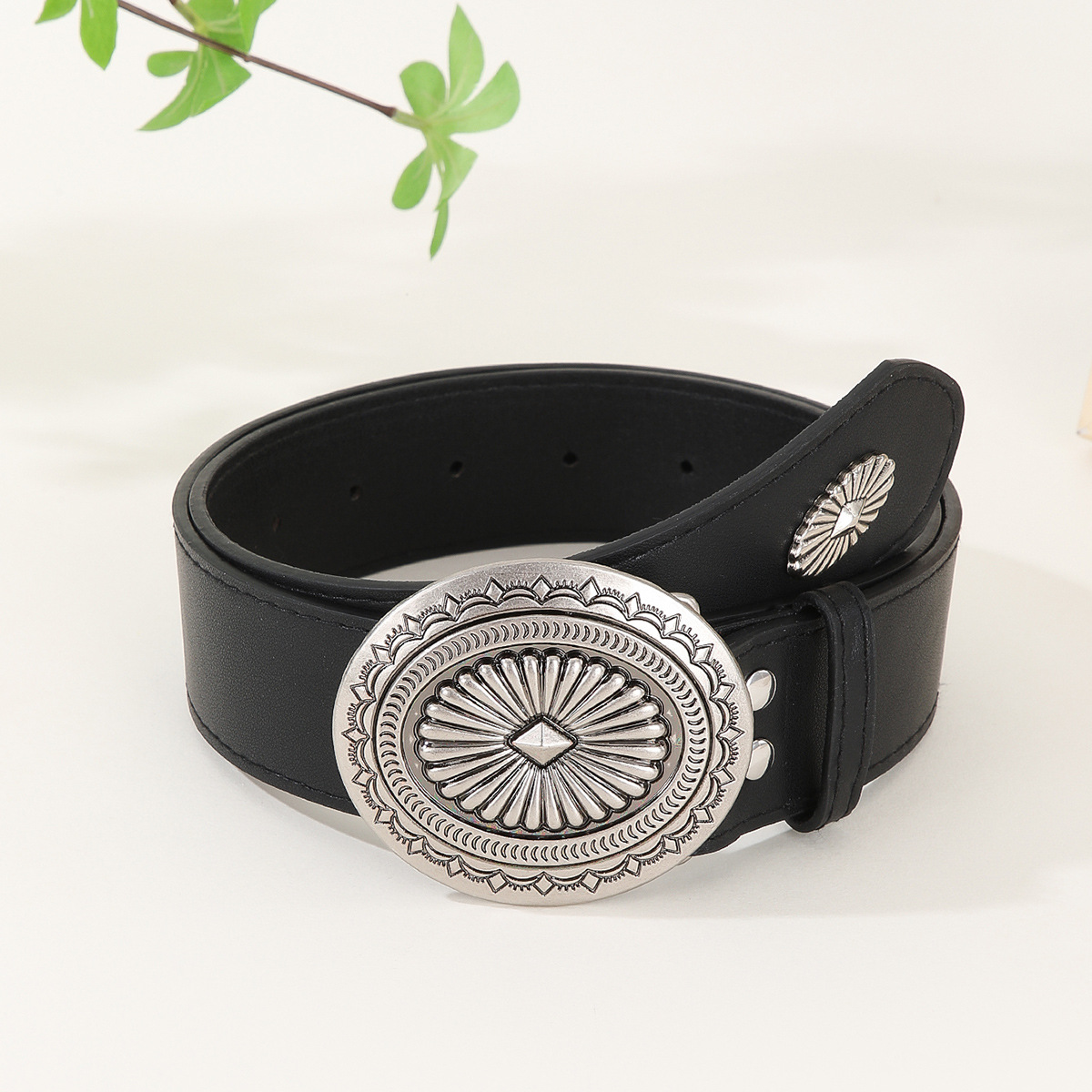 180g Weight Belt Classification 1 Piece Quantity Casual, Daily Occasion Pu Leather, Alloy Material Oval Pattern Women's Gender Retro, IG Style Style Camel, Black Color IG Style Retro Oval Pu Leather Alloy Women's Leather Belts 8