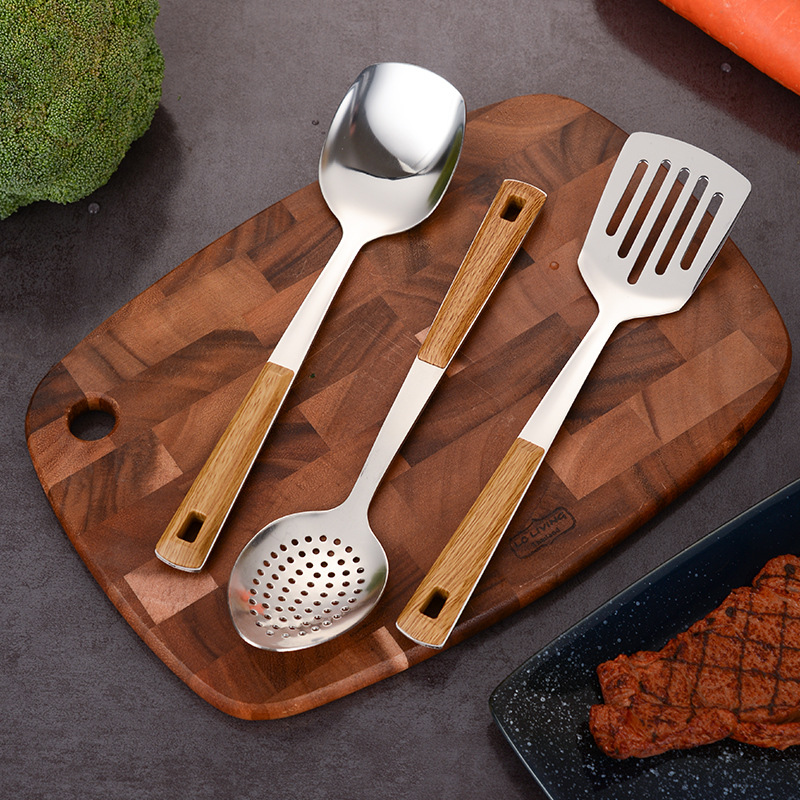 【鼎亿餐具】跨境加厚不锈钢锅铲仿木纹手柄饭勺漏勺厨具七件套