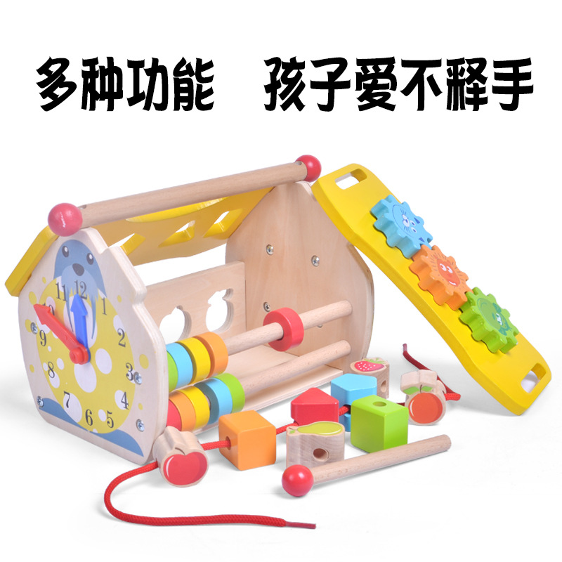 Juego de juguetes multifuncionales con forma de fruta para niños de 1 a 3 años, juguete educativo de madera con funciones de golpeteo y abalorios.