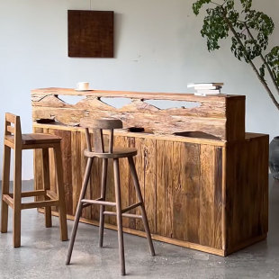 Wabi-Sabi Style Solid Wood Cashier Counter, Vintage Hotel Club Front Desk, Creative Bar Counter, Guesthouse Lobby Reception Table