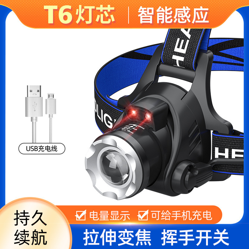 T6伸縮ズームUSB充電式屋外長時間使用可能釣りキャンプ用ヘッドマウントLED強力ライトヘッドランプ|undefined
